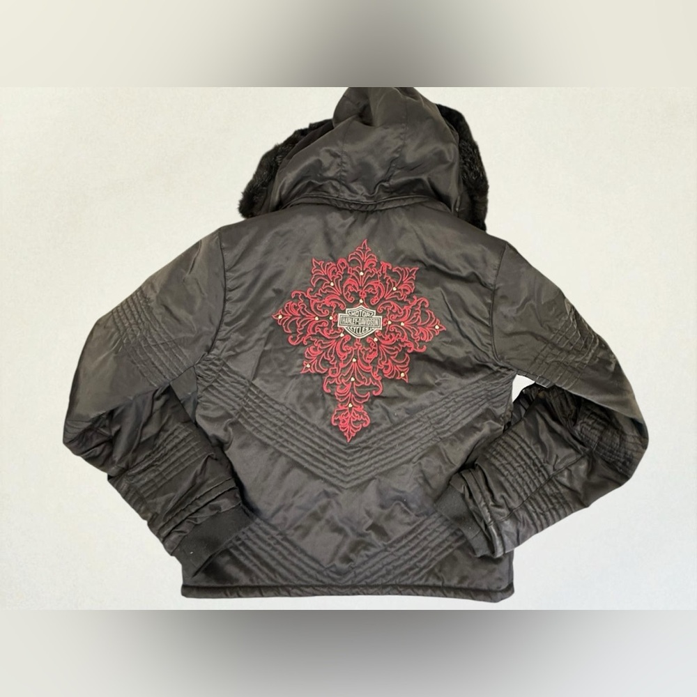Harley-Davidson Coat size Small Women’s Black Hooded Jacket Size S - Picture 3 of 14